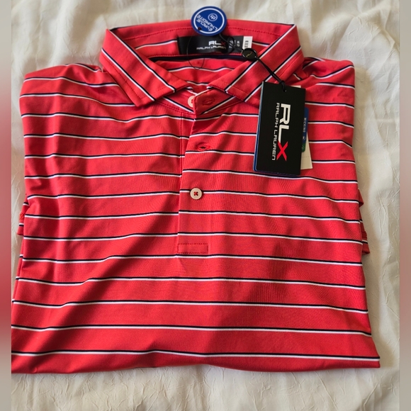 NWT Ralph LAUREN Red Striped Men's Polo Shirt SIZE XL